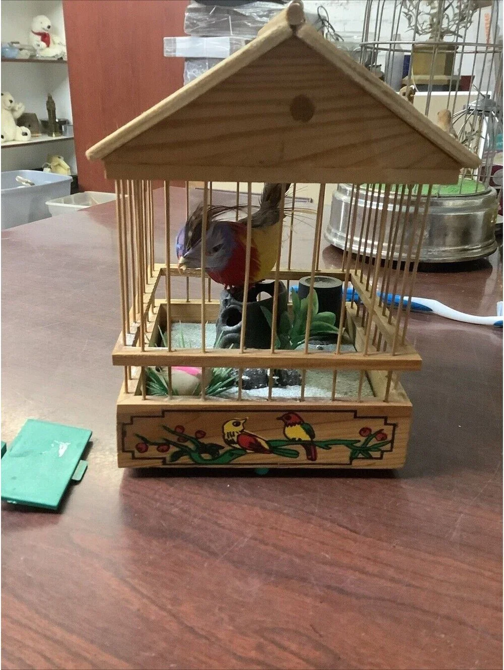 Vintage Singing Bird in Wooden “Jaula pajaro” Cage Battery Operated~Works!